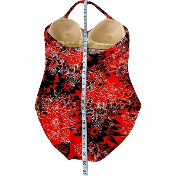 Catalina Orange Textured/Ribbed Floral Black&White Print 1-Piece Swimsuit Sz 2X - Picture 12 of 14